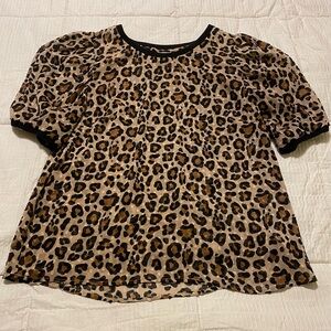 A New Day Womens Leopard Print Sheer Blouse, Size M